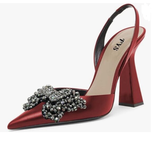 FYS Dark Red Pretty Elegant Slip on Pointed Toe Butterfly Slingback Dress Sandal - Picture 1 of 8